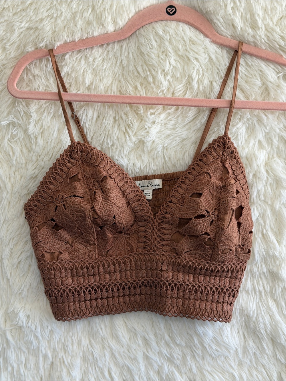 Love Tree Womens Boho Indie Floral Crochet Lace Bralette Crop Top Size L Brown